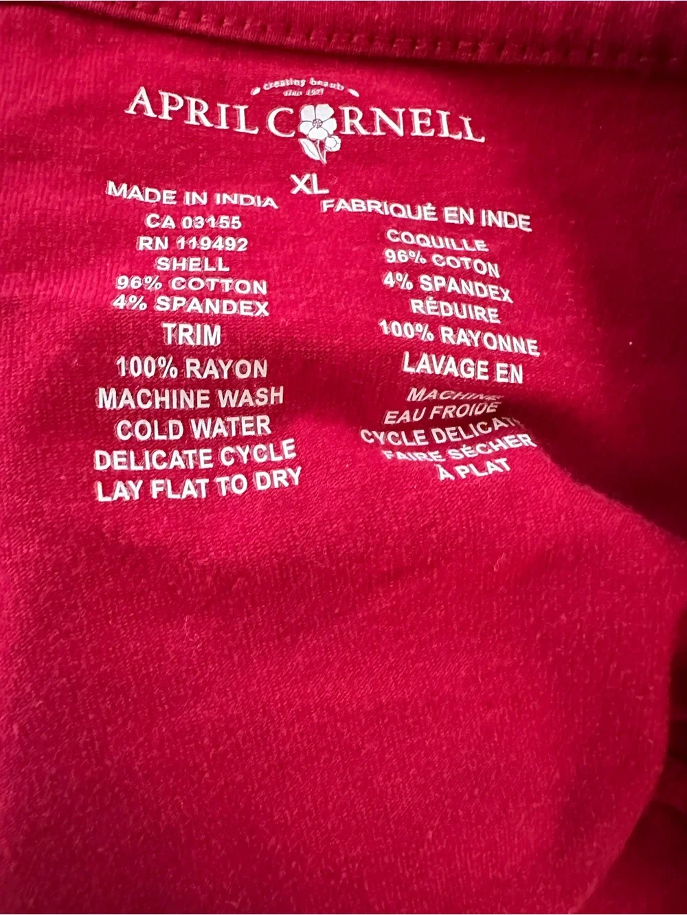 April Cornell Red Embroidered Sleeve Long Sleeve Top